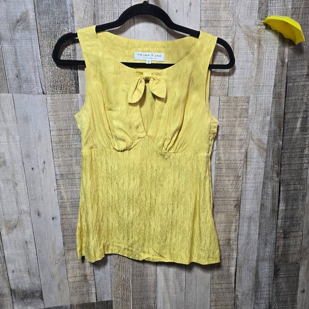 Trina Turk Yellow Silk Tank Top Blouse Designer Luxury Spring Summer Business